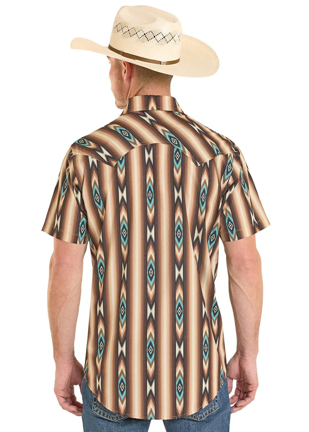 ROCK&ROLL SHIRT MENS AZTEC STRIPE PRINT SHORT DARK BROWN