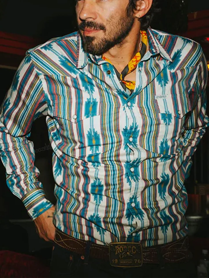 Men's Western Aztec Navajo Print Button Down Shirt