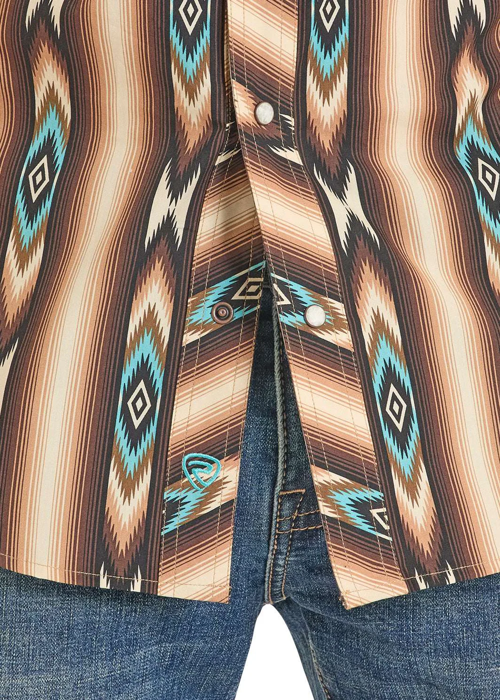 ROCK&ROLL SHIRT MENS AZTEC STRIPE PRINT SHORT DARK BROWN