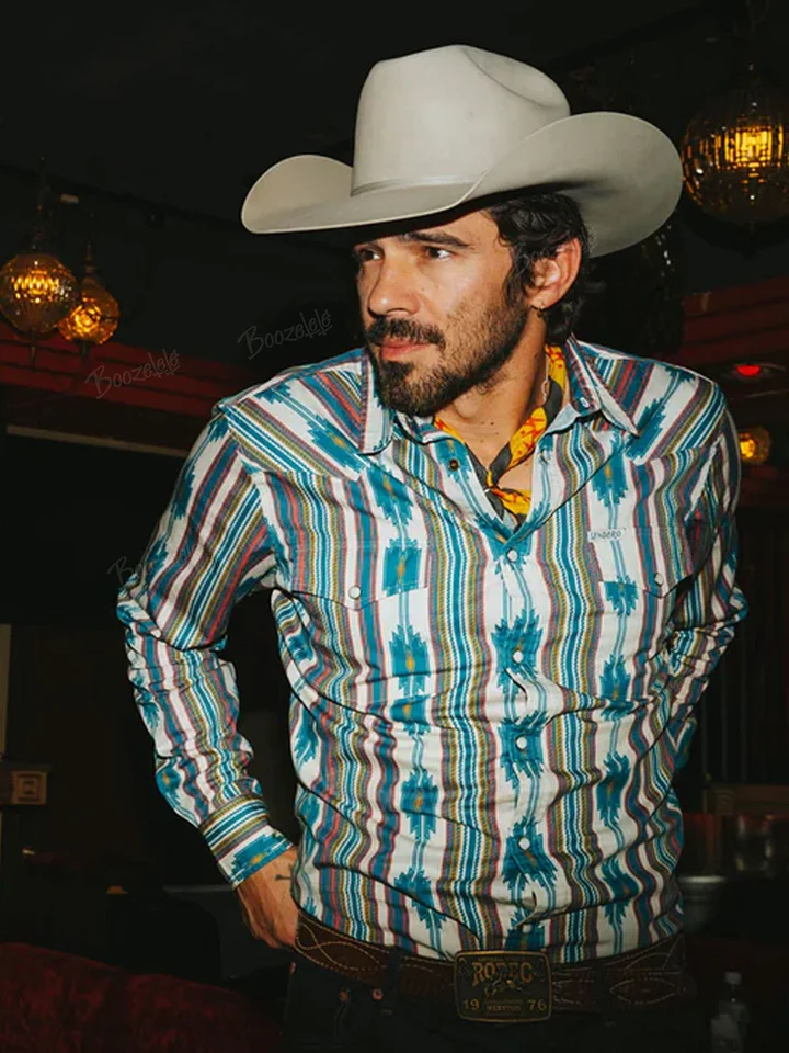 Men's Western Aztec Navajo Print Button Down Shirt