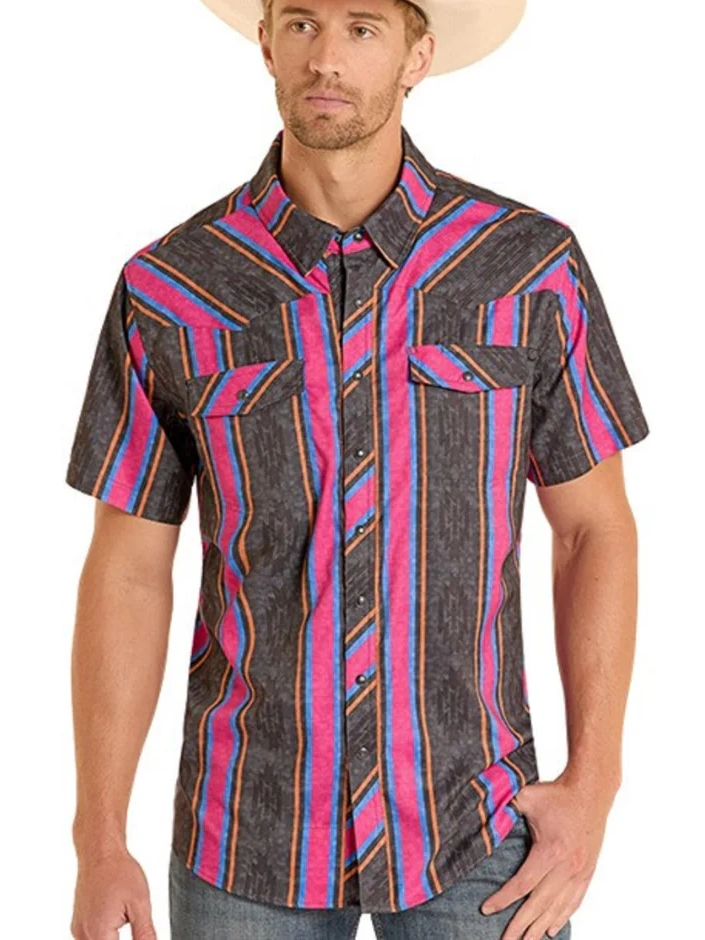 Rock & Roll Denim Men's TEK Ripstop Black Stripes Snap Shirt