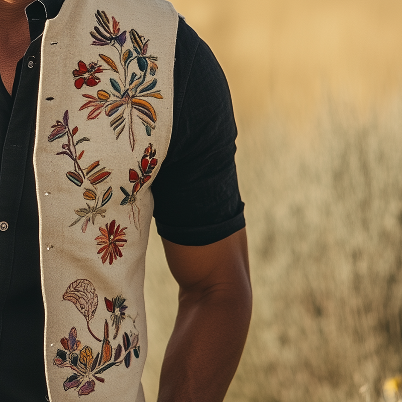 Men's Summer Fashion Embroidered Cotton Blended Vest (with Lining)  MTA2701F3P