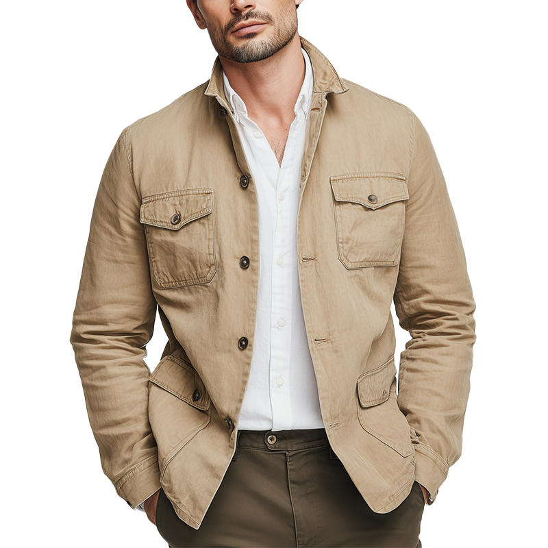 Men's Vintage Washed Cotton Long Sleeve Jacket MTA0138H4P