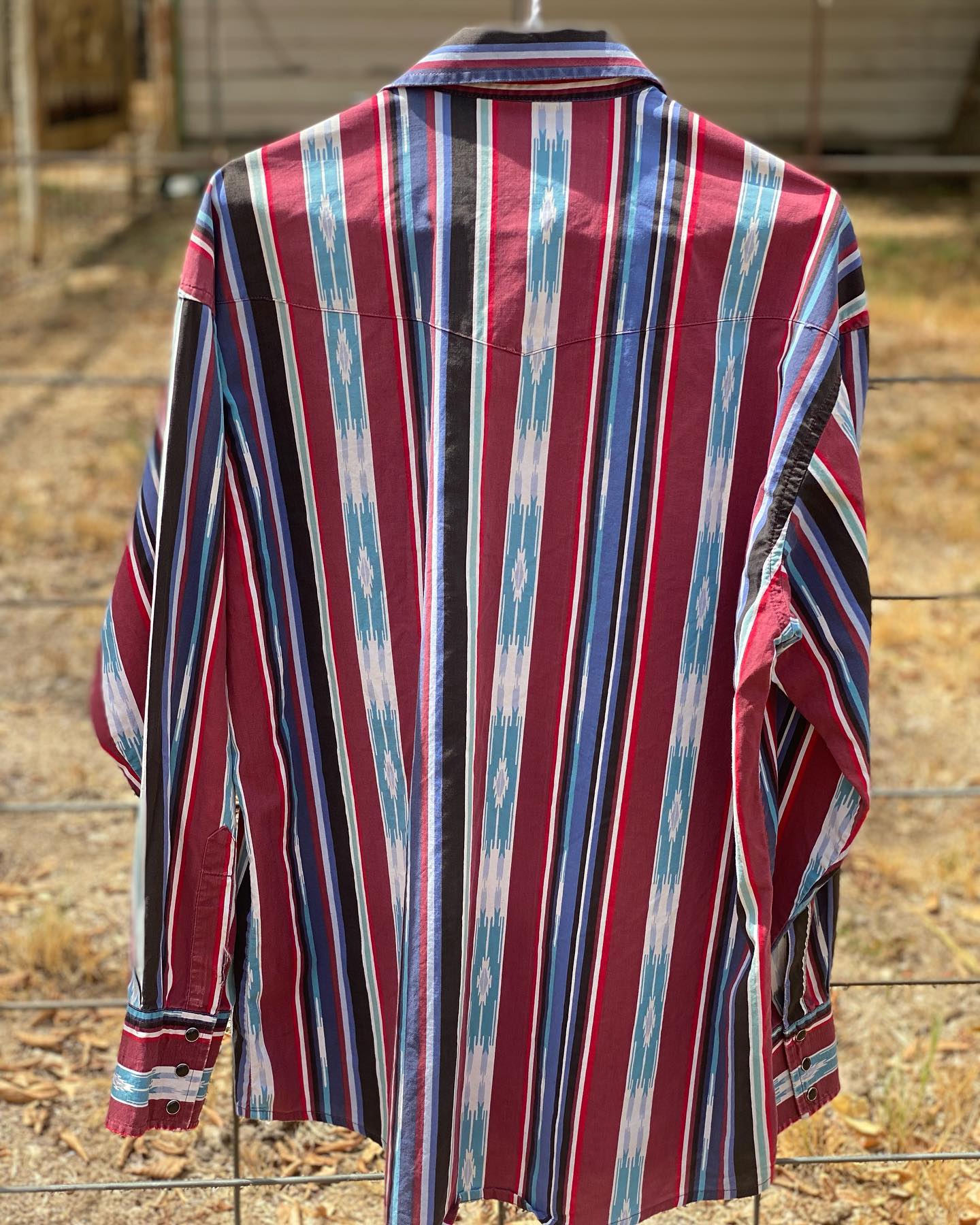 Men's Western Casual Red Blue Striped Long Sleeve Shirt