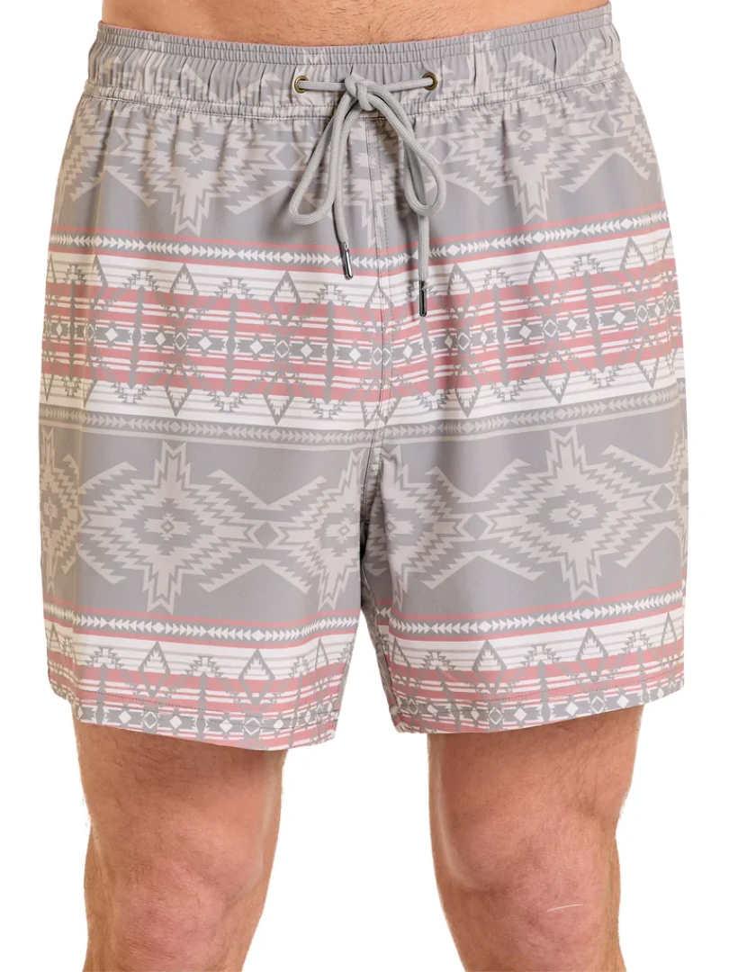 Rock & Roll Denim Men's Taupe Aztec Print Volley Swim Shorts