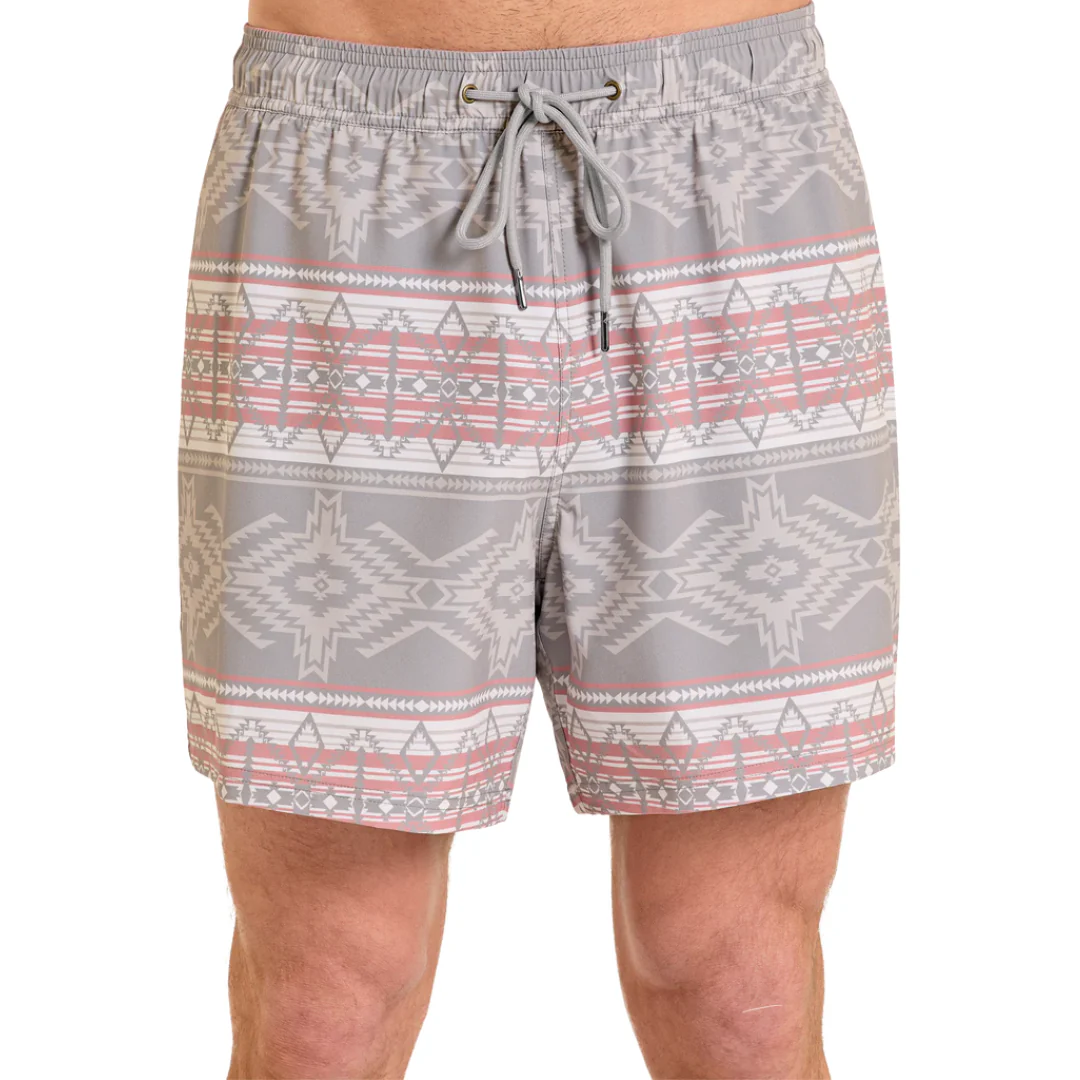 Rock & Roll Denim Men's Taupe Aztec Print Volley Swim Shorts