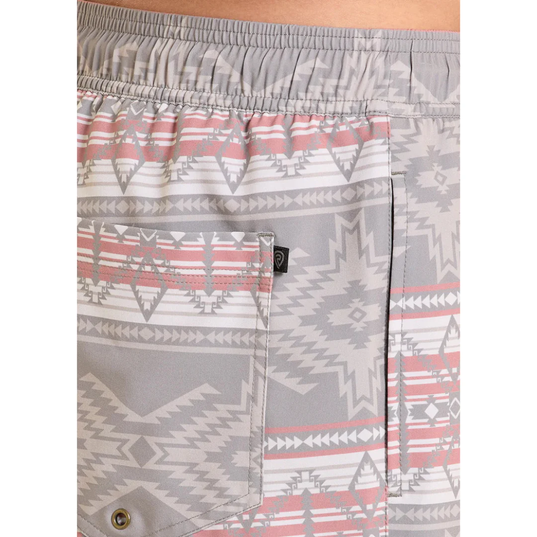 Rock & Roll Denim Men's Taupe Aztec Print Volley Swim Shorts