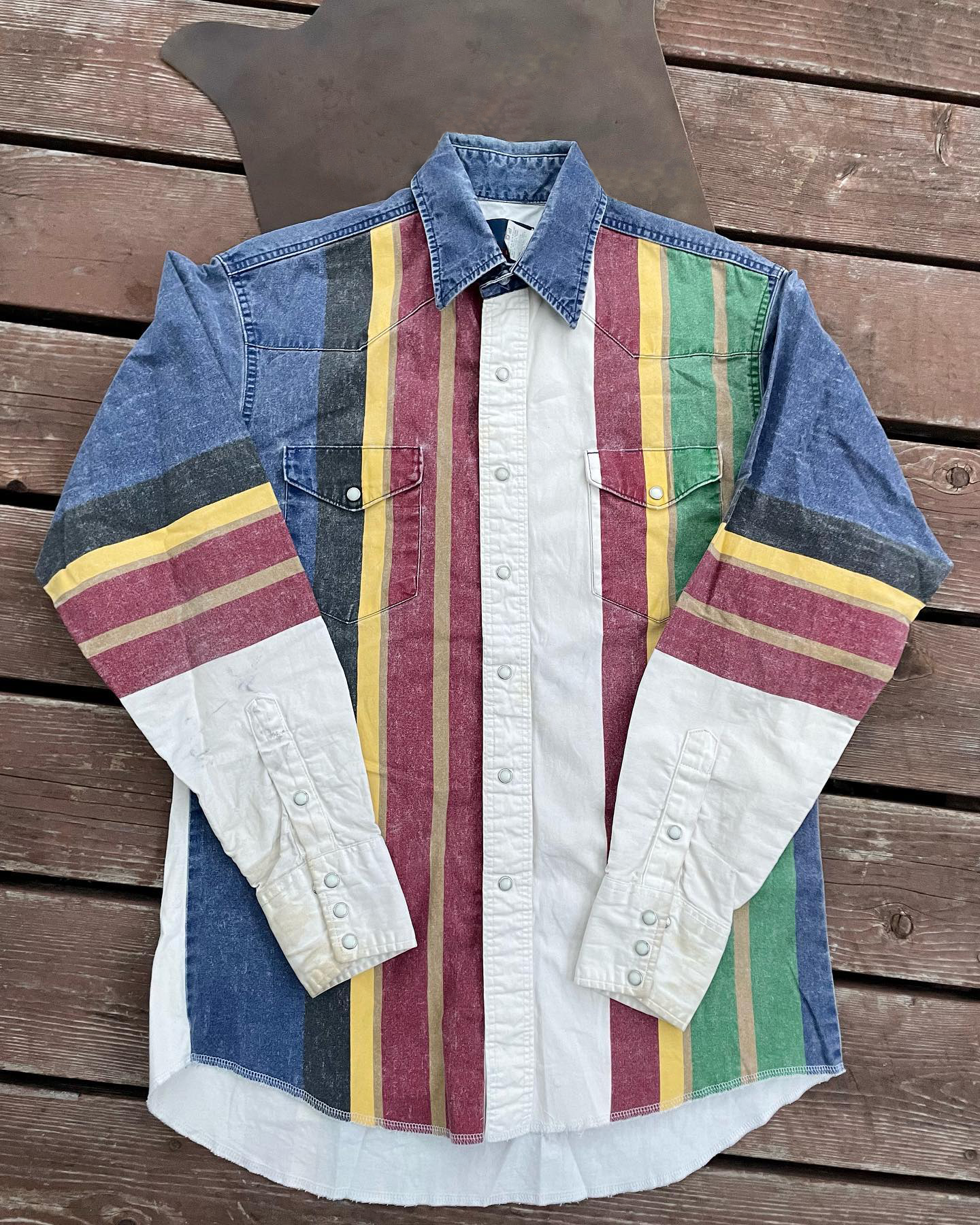 Men's Fashionable Casual Western Blue Red Striped Shirt