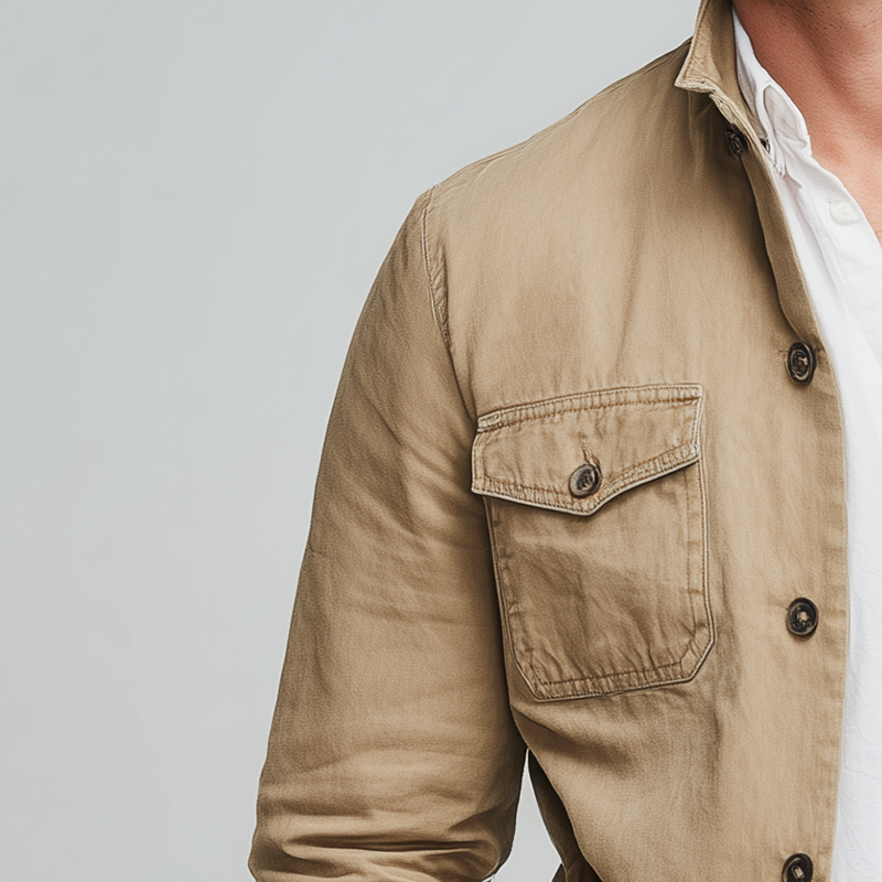 Men's Vintage Washed Cotton Long Sleeve Jacket MTA0138H4P