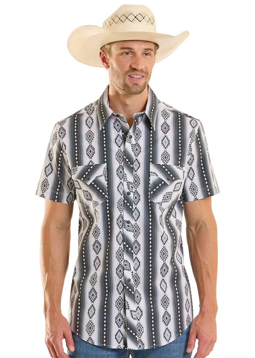 Men's Black Aztec Print Short Sleeve Shirt