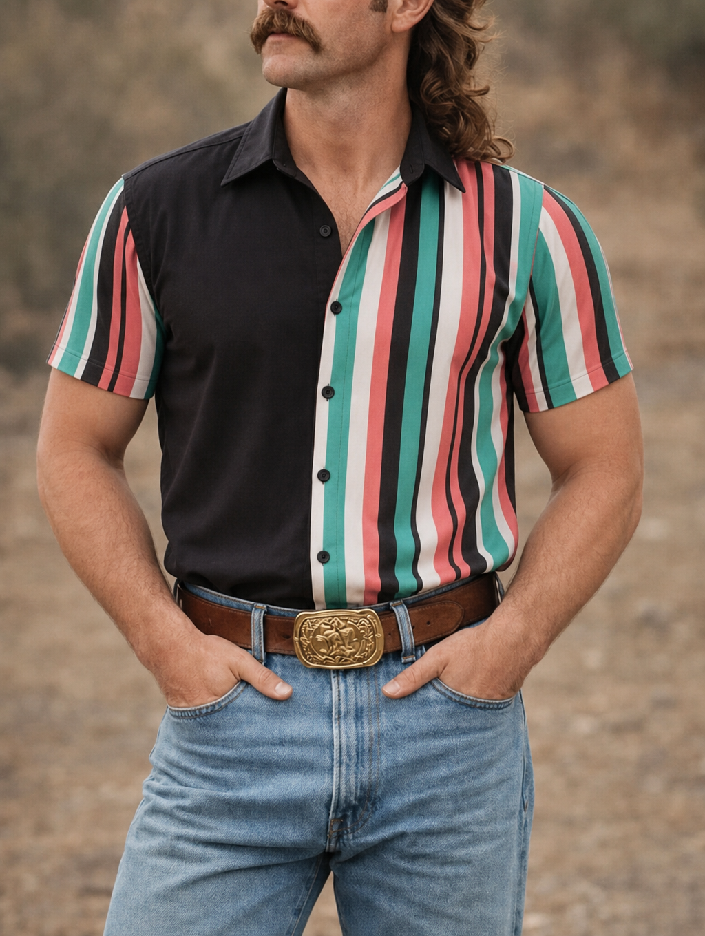 Retro Striped Western Short Sleeve Shirt
