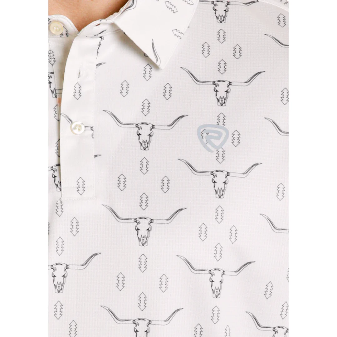 Rock & Roll Denim Men's Natural Longhorn Printed Mesh Polo Shirt