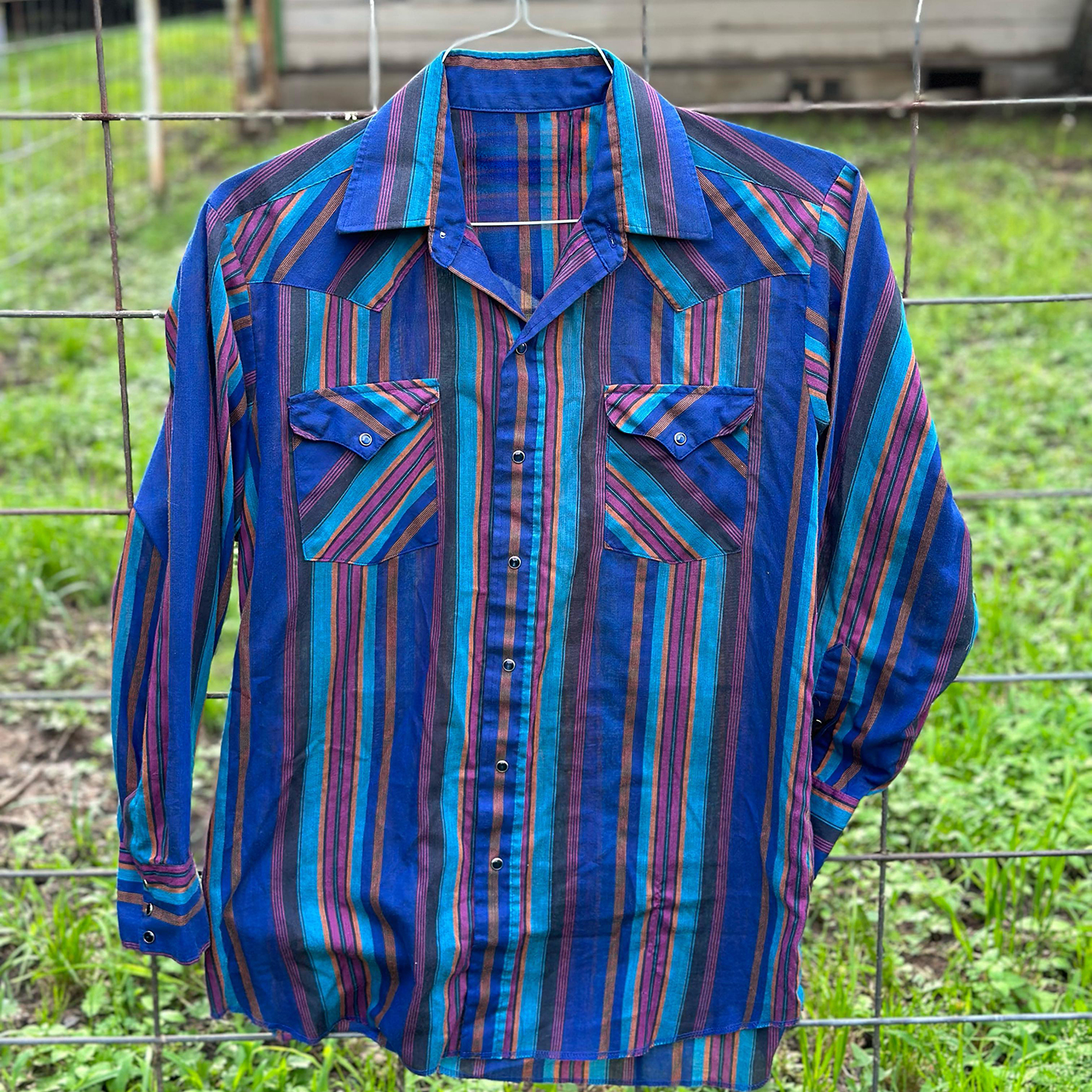 Men's Western Casual Blue Striped Shirt