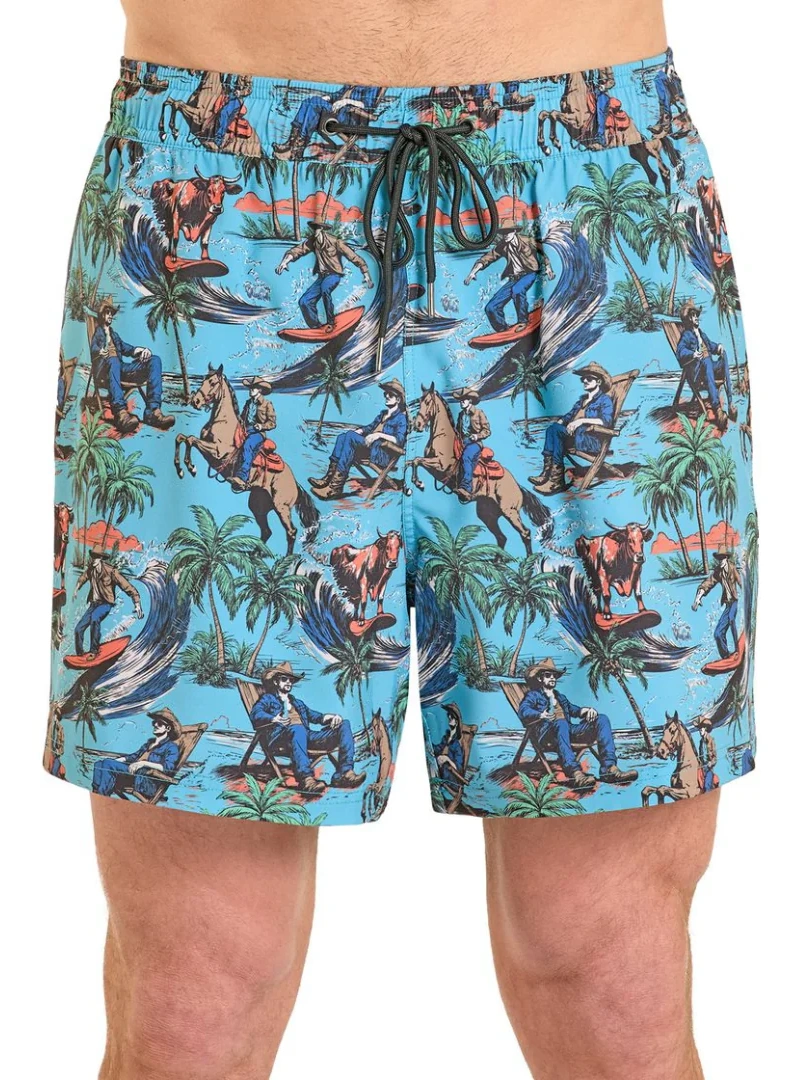 Rock & Roll Denim Men's Novelty Turquoise Volley Swim Shorts