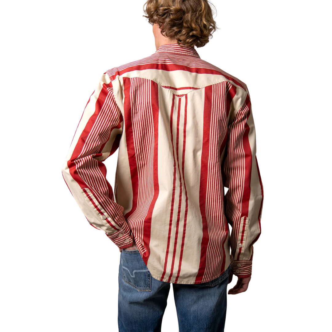Men's Reddy Striped Western Snap Shirt in Brick Red