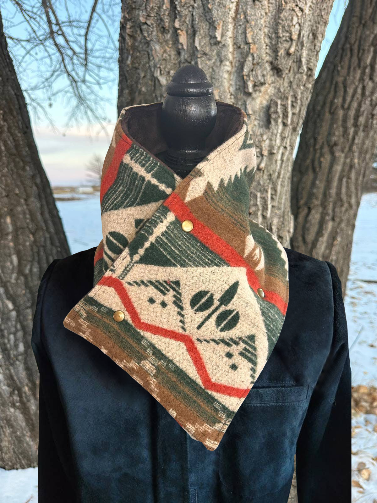 Western Green Aztec Warm Neck Hood
