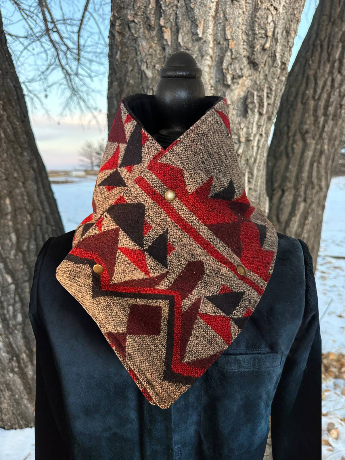 Western Gray Aztec Warm Neck Hood