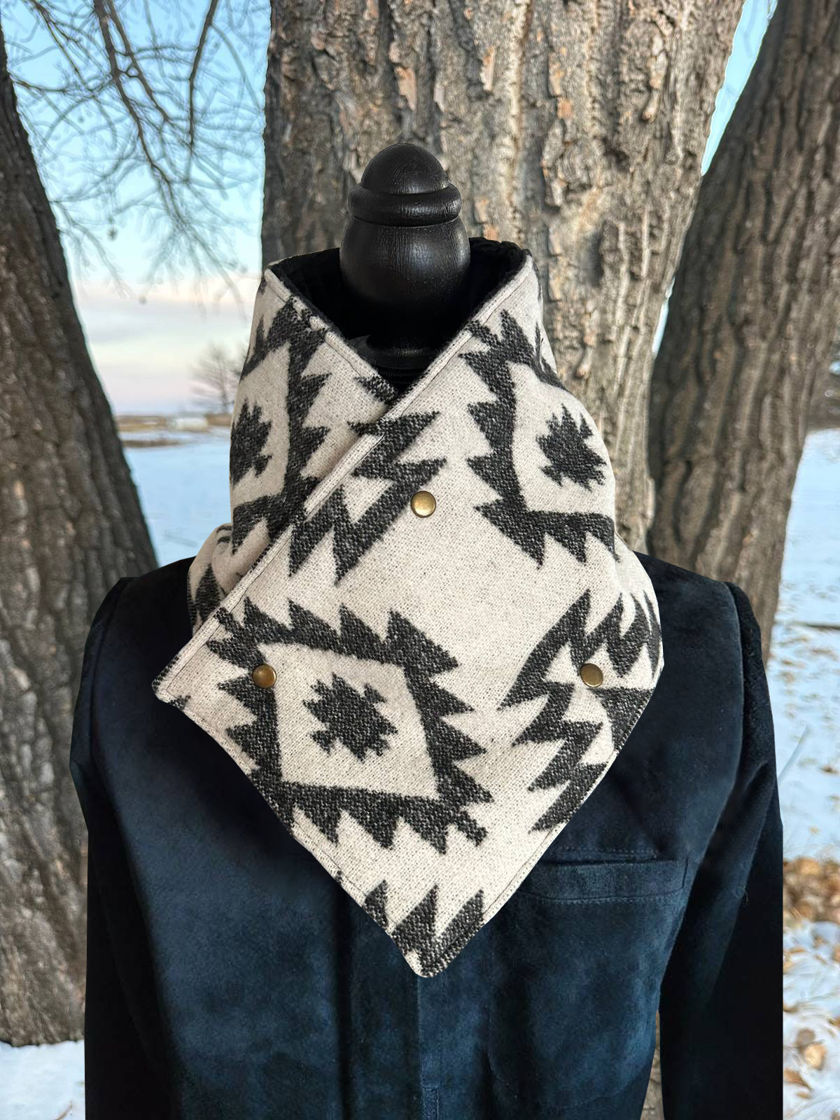 Western White Aztec Warm Neck Hood