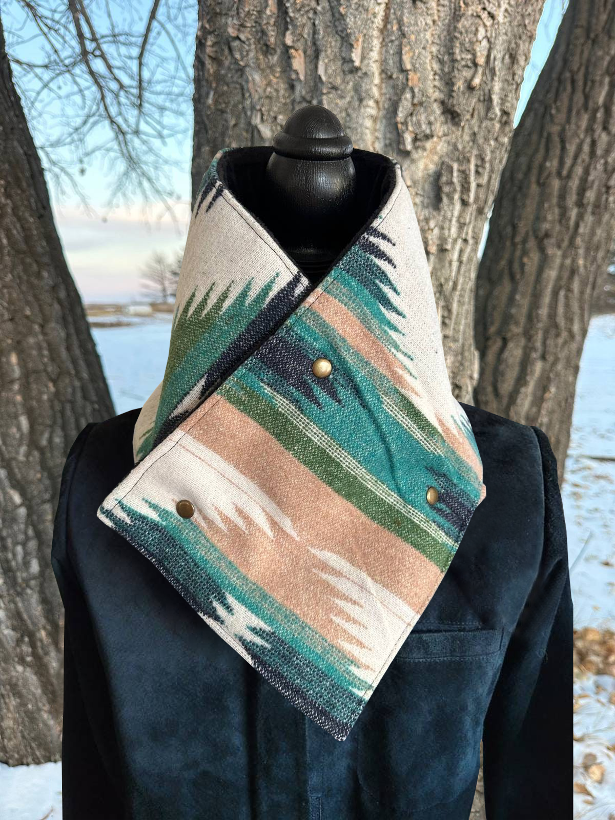 Western Green and Gray Aztec Warm Neck Hood