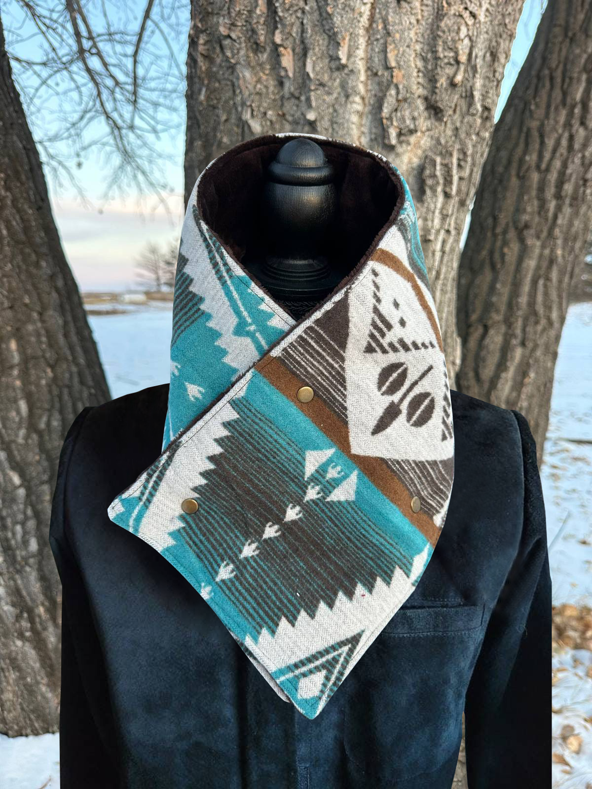 Western Blue Aztec Warm Neck Hood