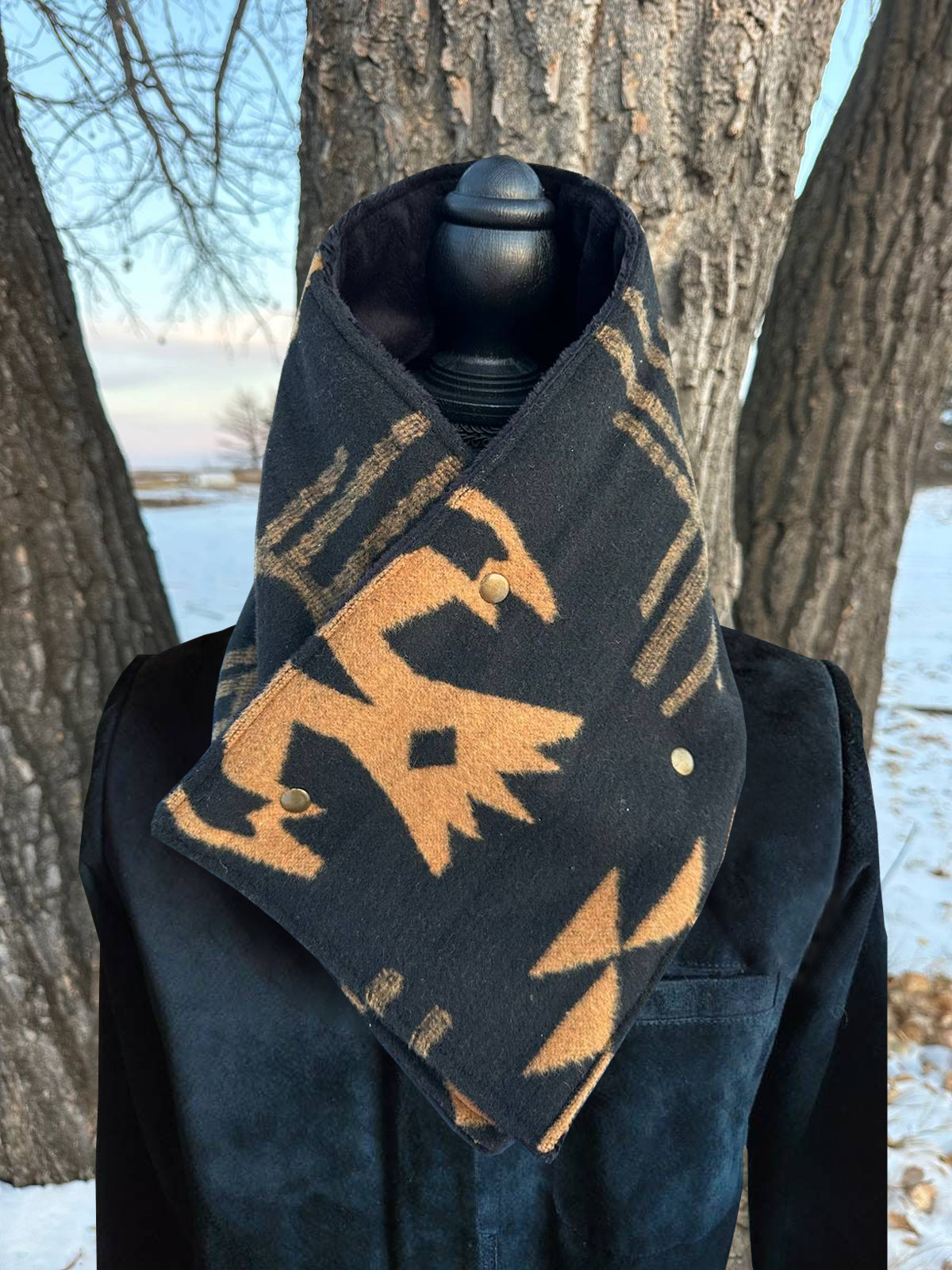 Women's Western Black Aztec Warm Neck Hood