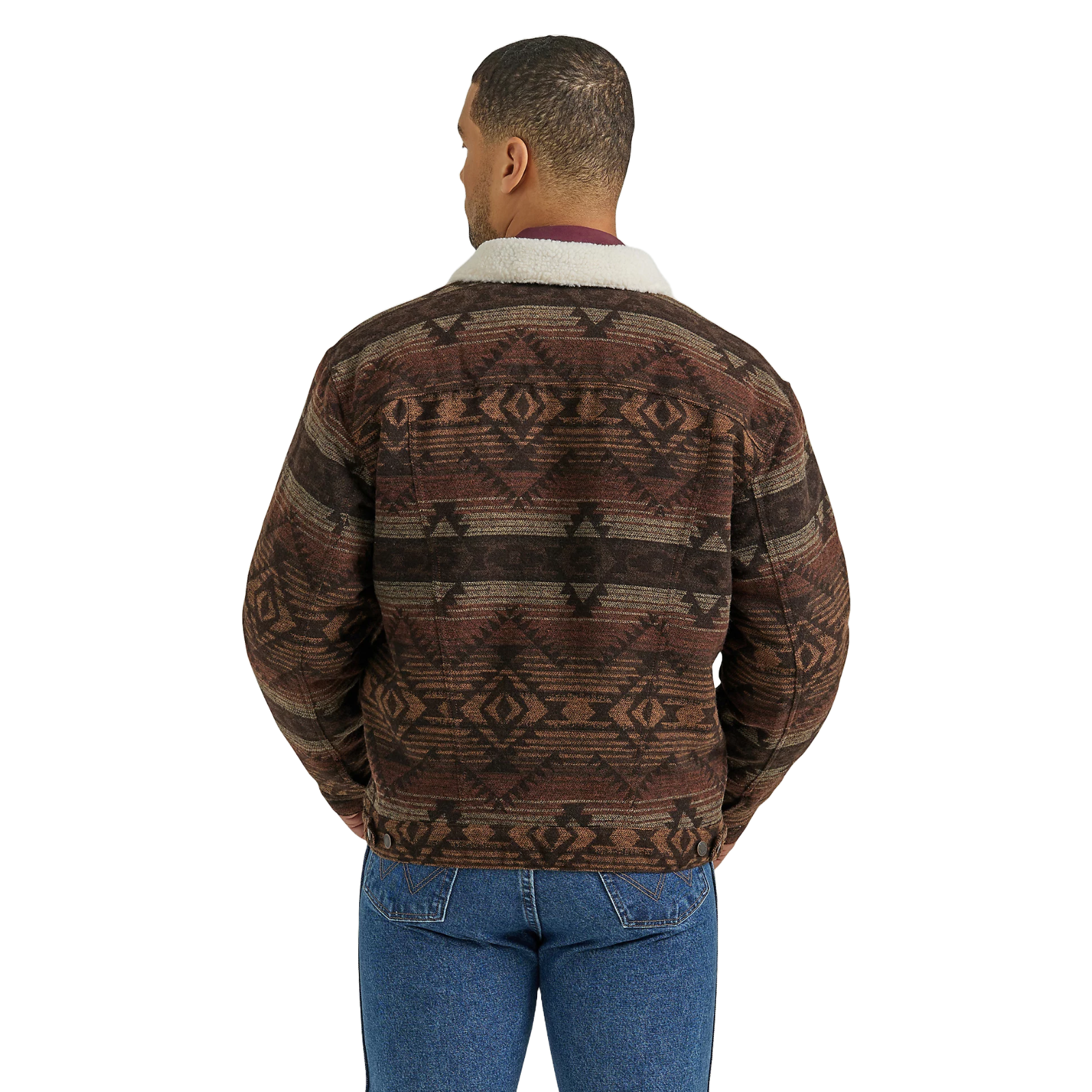 Men's Jacquard Geometric Graphic Sherpa Brown Jacket