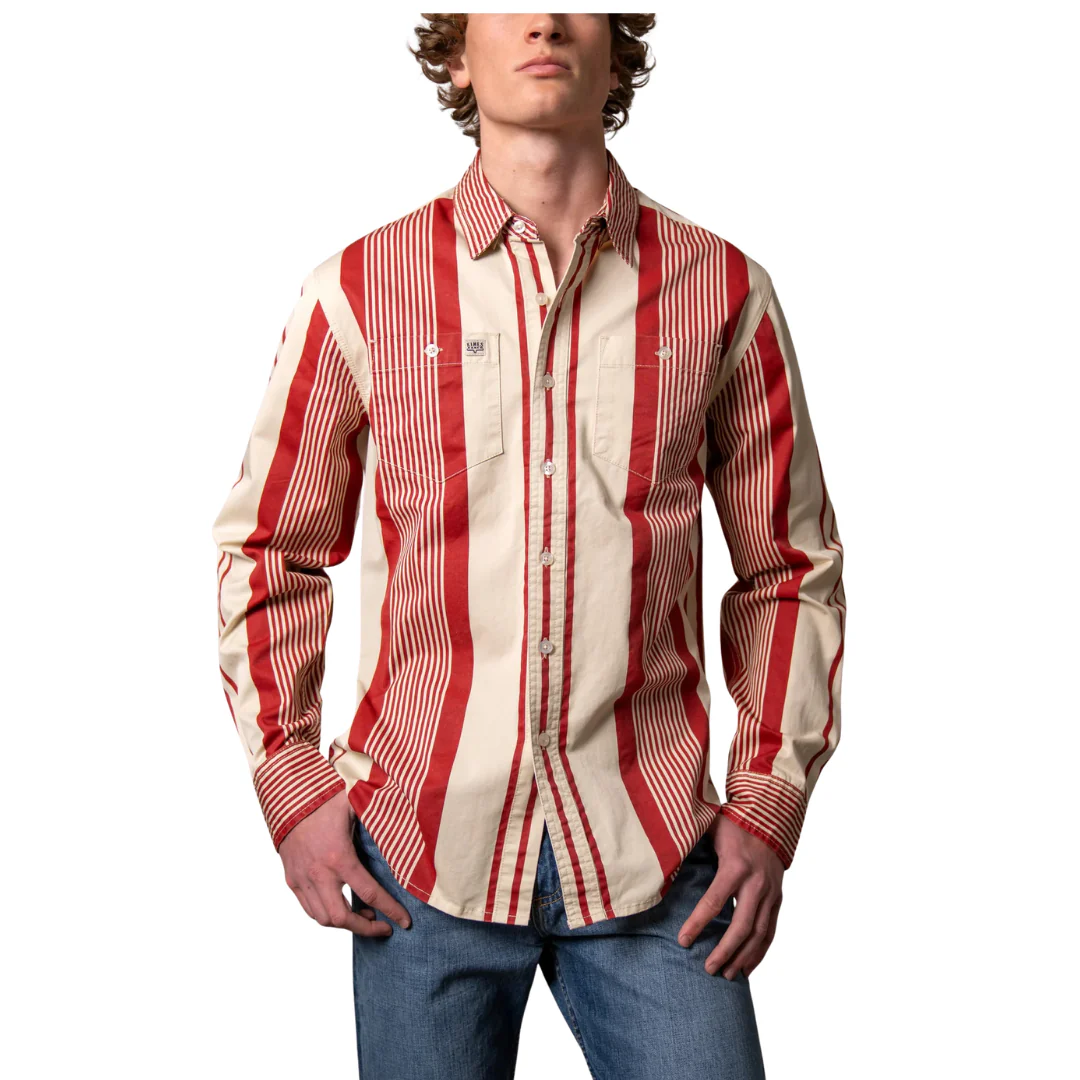 Men's Reddy Striped Western Snap Shirt in Brick Red