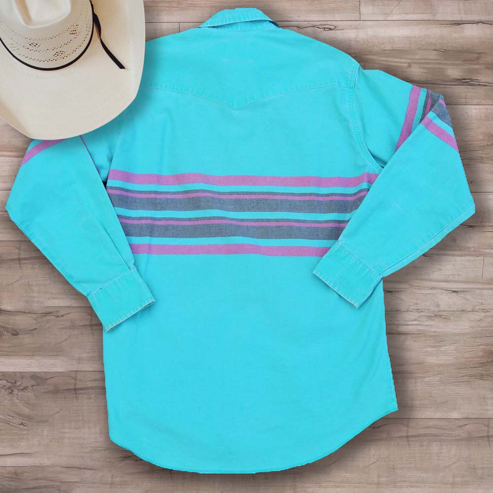 Men's Casual Western Blue Pink Striped Shirt