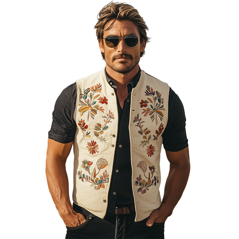 Men's Summer Fashion Embroidered Cotton Blended Vest (with Lining)  MTA2701F3P