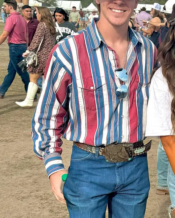 Men's Casual Retro Red Blue Striped Shirt