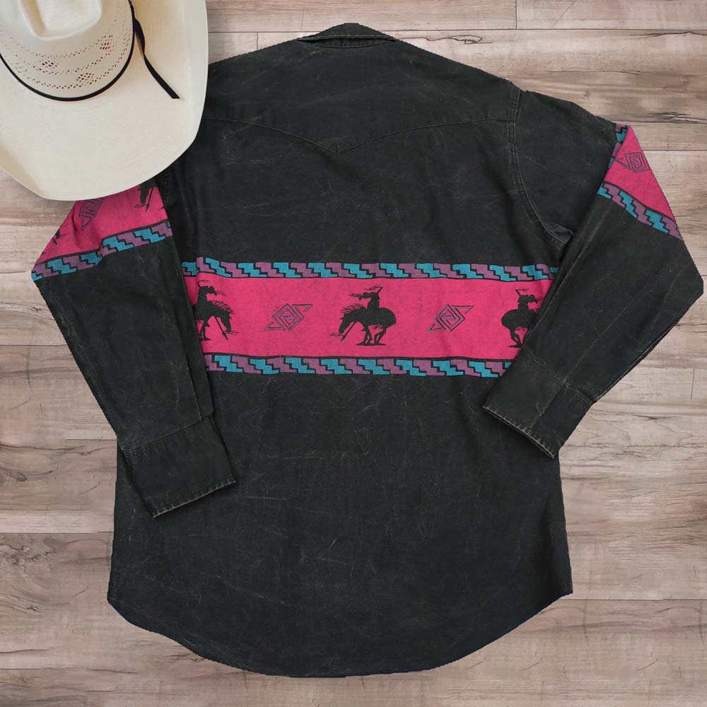 Men's Casual Western Black Animal Print Striped Shirt