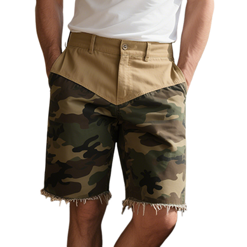 Men's Spring And Summer New American Western Style Cotton Blended Washed Stitching Camouflage Casual Shorts MTA1713F4K