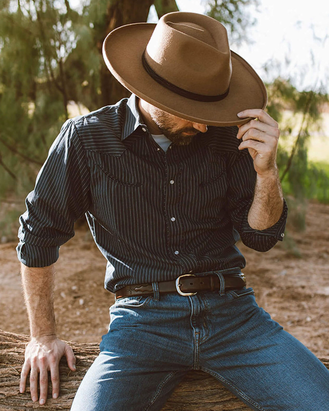 Men's Black Stripe Print Western Casual Retro Lapel Long Sleeve Shirt