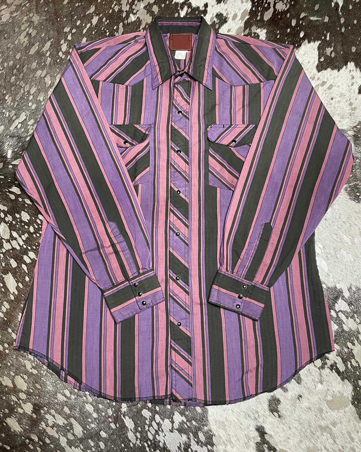 Men's Casual Vintage Purple Striped Long Sleeve Shirt