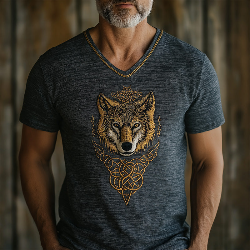 Men's Summer Western Cowboy Style Embroidered Linen Short-sleeved T-shirt MTA2216E5P