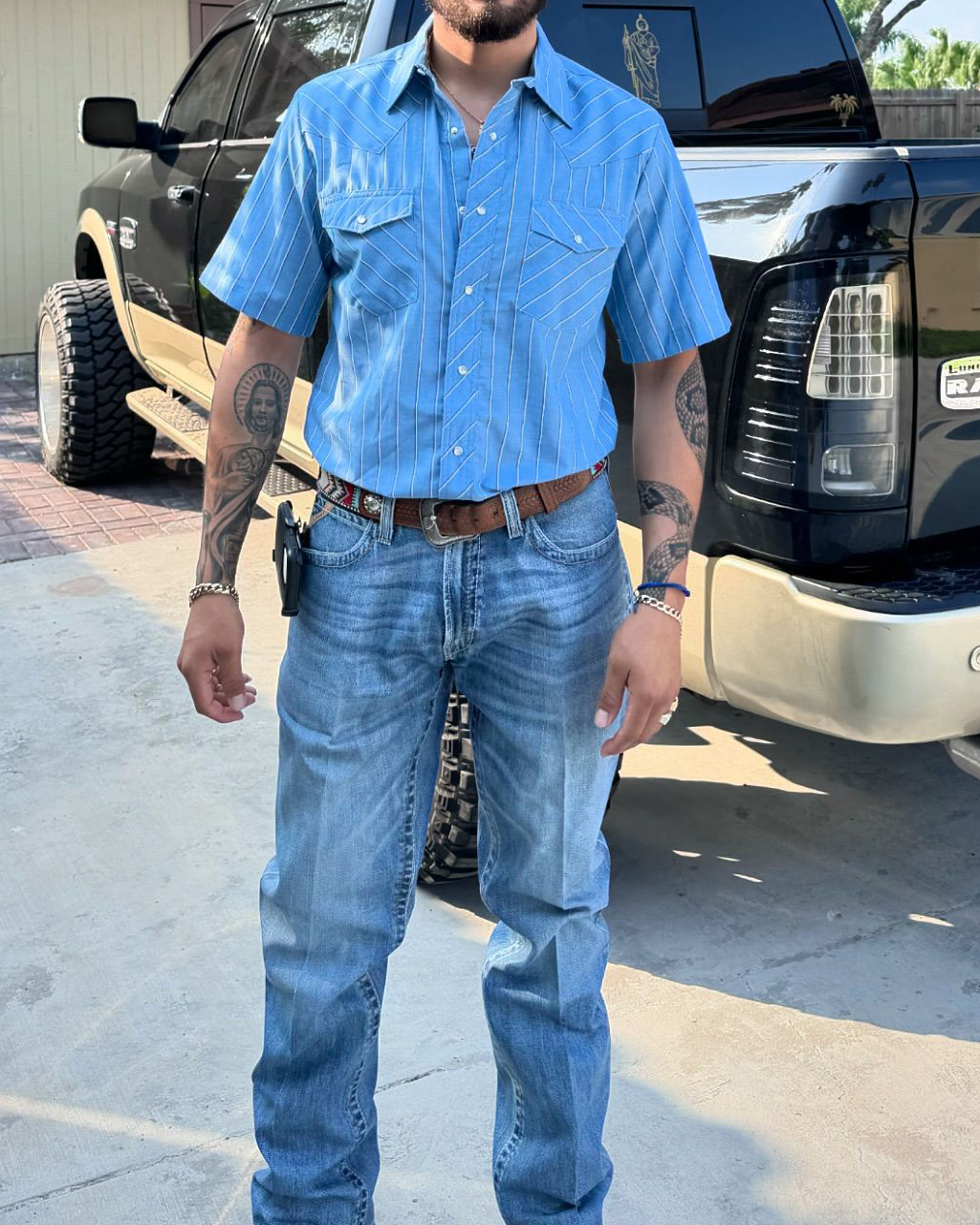 Men's Casual Retro Blue Striped Short Sleeve Shirt