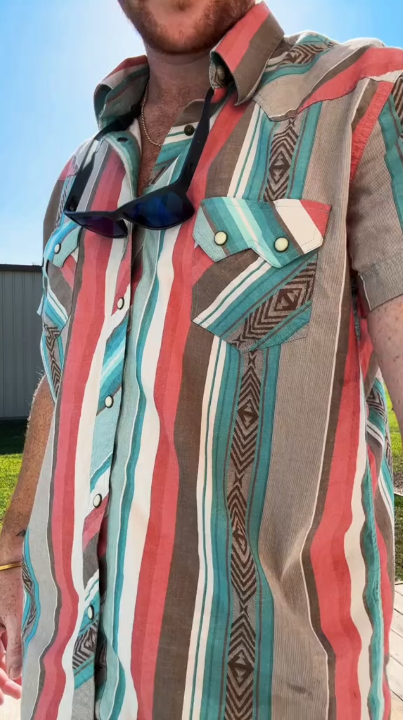 Men's Casual Retro Orange Striped Short Sleeve Shirt