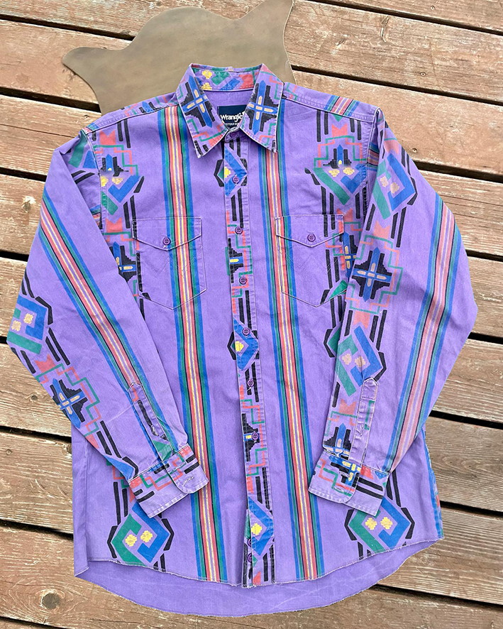 Men's Western Vintage Casual Purple Print Long Sleeve Shirt