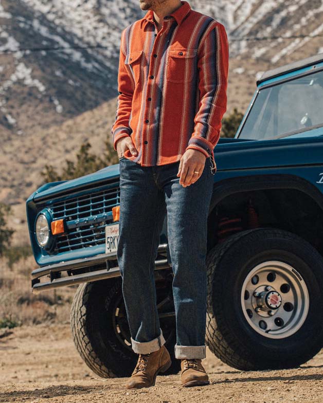 Men's Fashion Western Red Blue Striped Long Sleeve Shirt