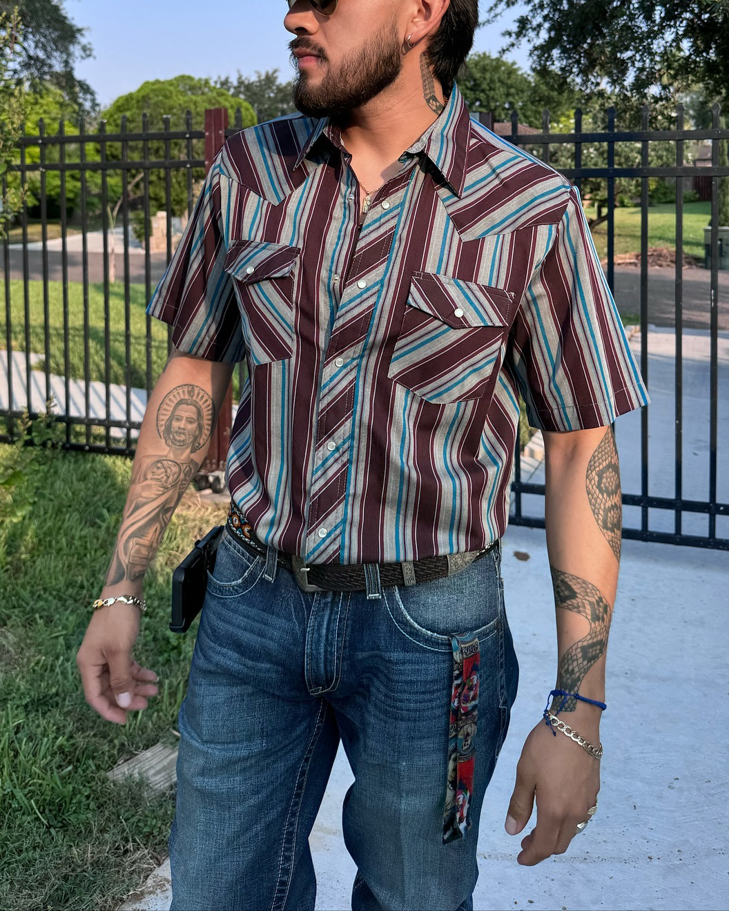 Men's Casual Retro Brown Striped Short Sleeve Shirt