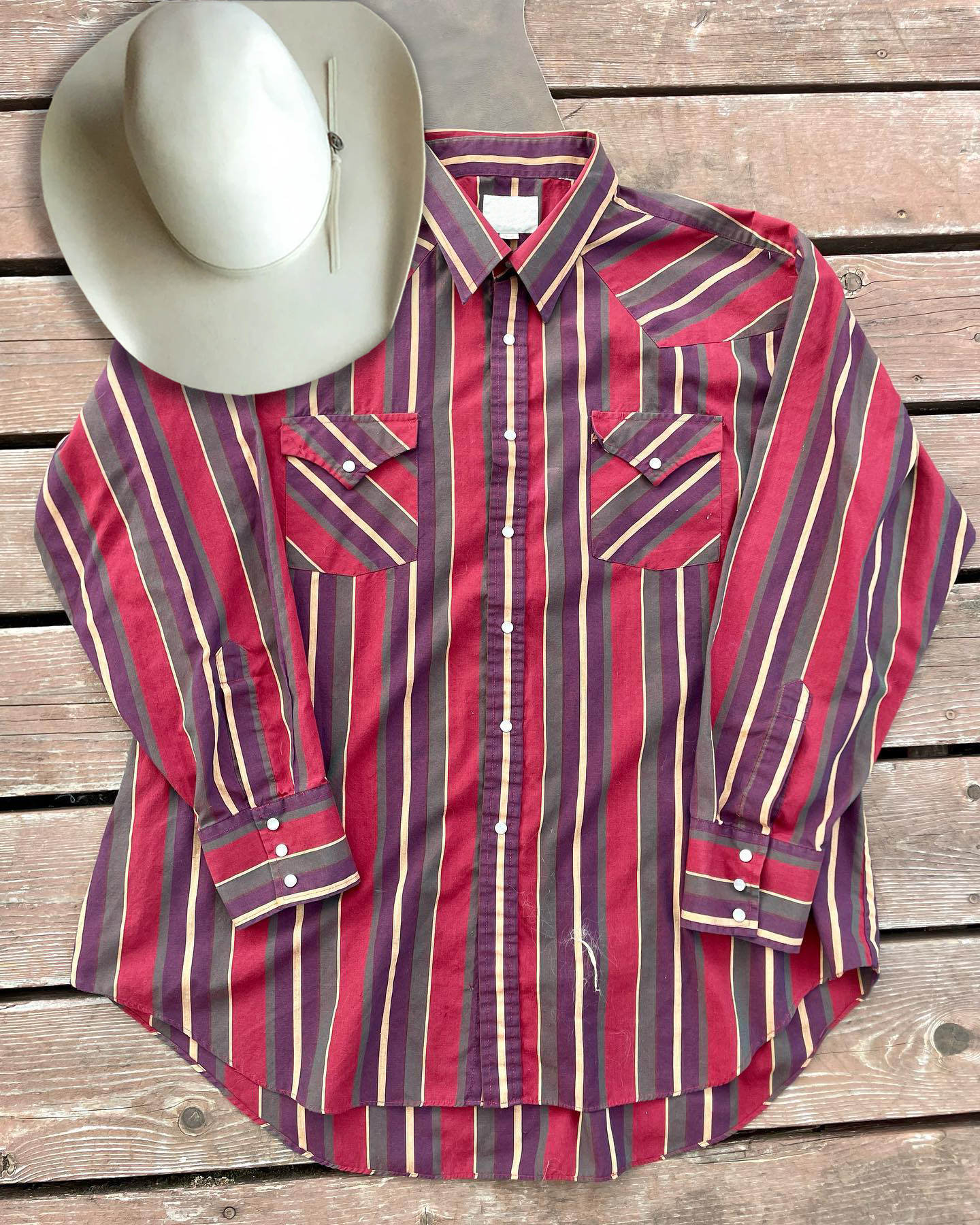 Men's Fashionable Casual Western Red Purple Striped Shirt