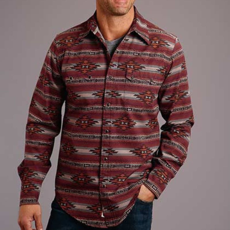 Mens Long Sleeve Aztec Western Shirt