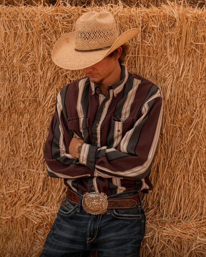 Men's Striped Print Retro Western Fashion Casual Lapel Long Sleeve Shirt