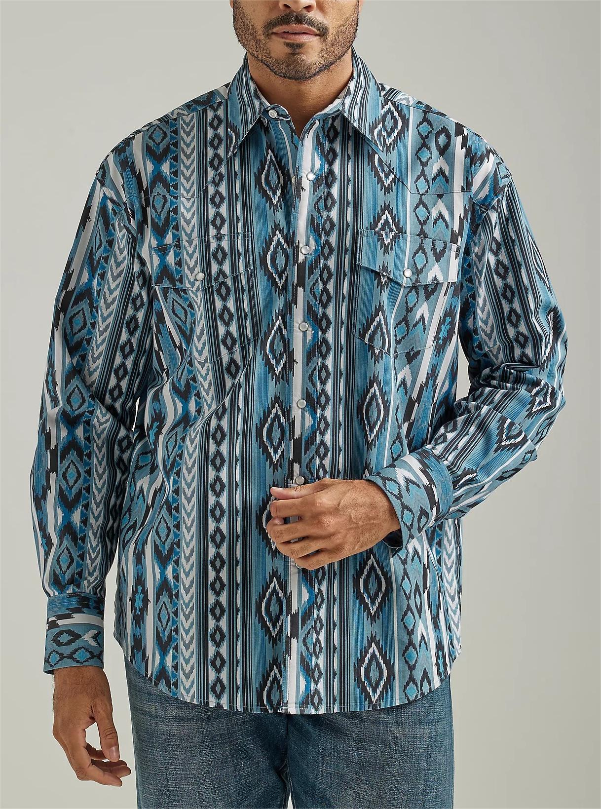 Long Sleeve Western Snap Printed Shirt In Watery Gray