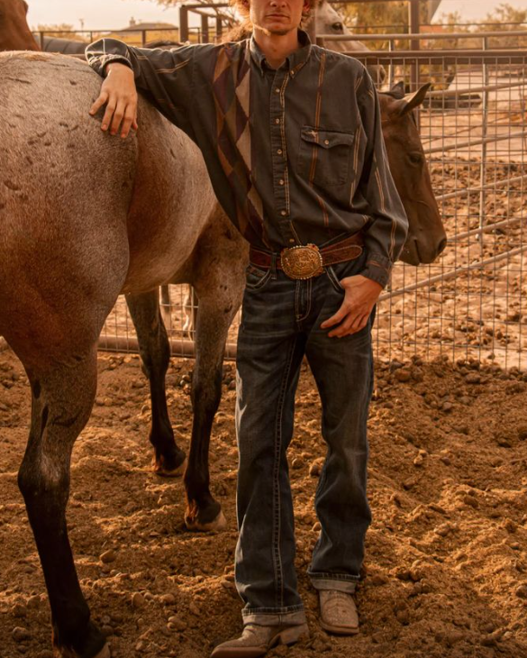 Men's Striped Print Retro Western Fashion Casual Lapel Long Sleeve Shirt