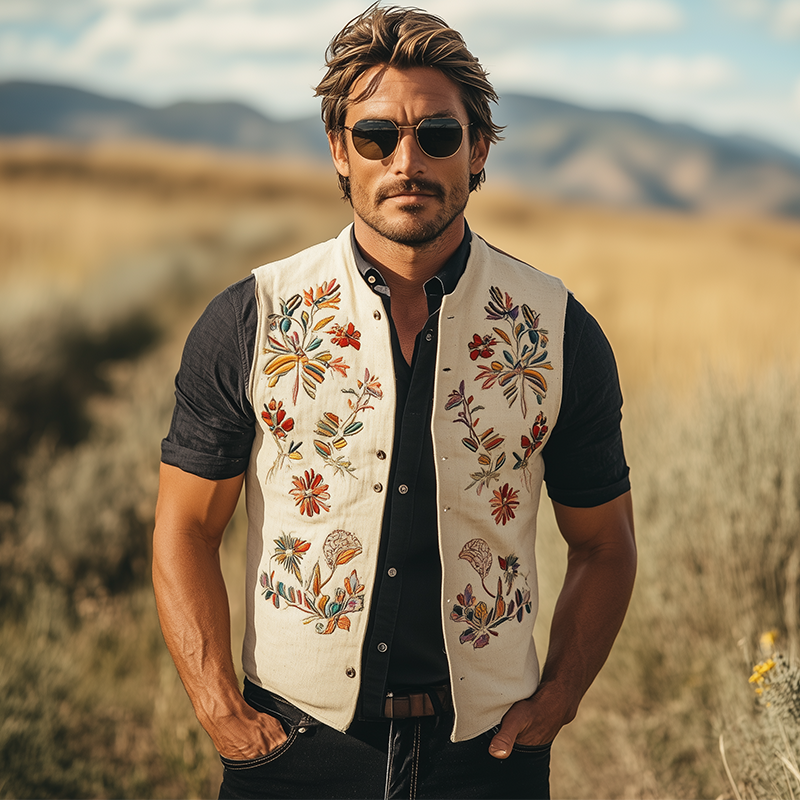 Men's Summer Fashion Embroidered Cotton Blended Vest (with Lining)  MTA2701F3P