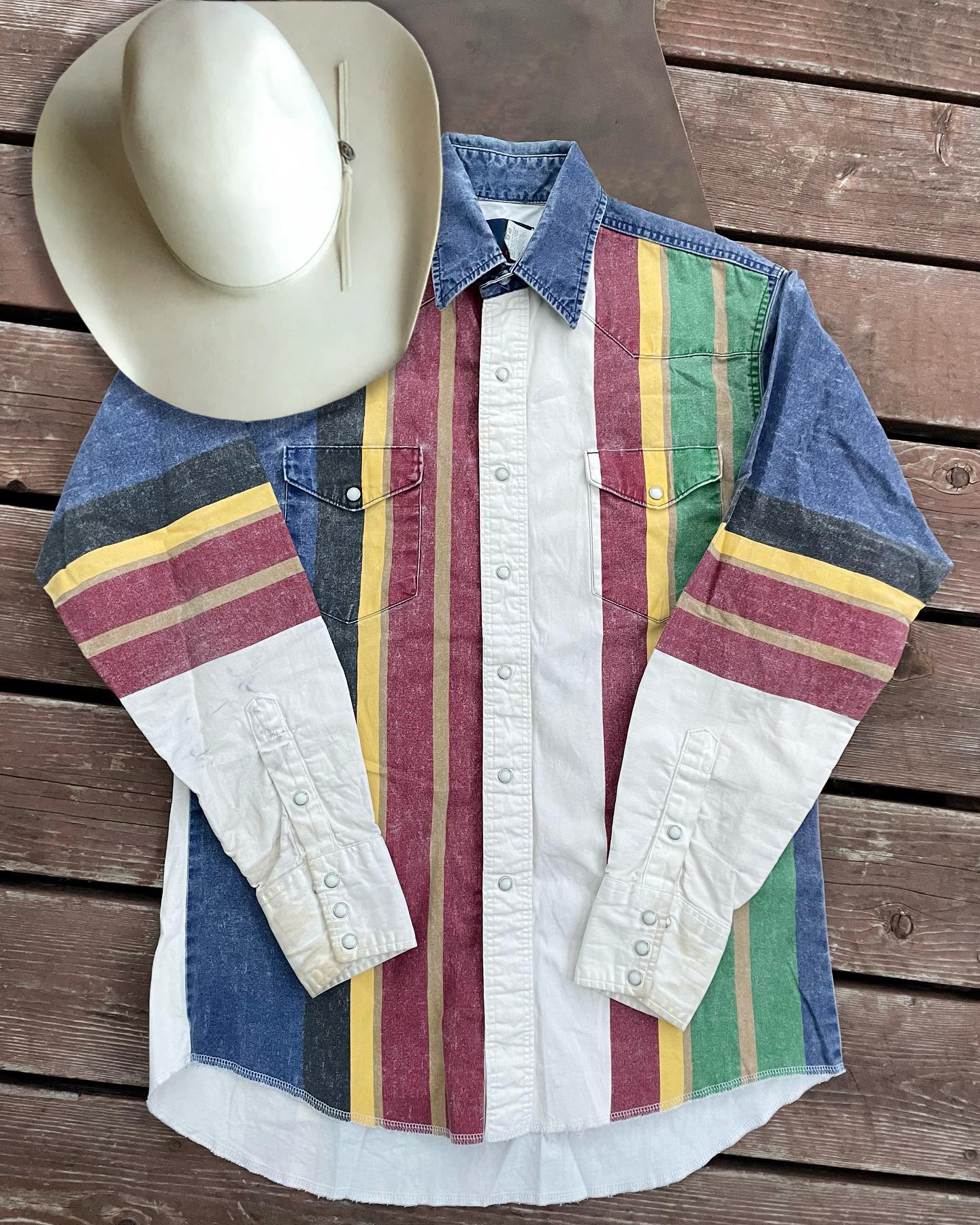 Men's Fashionable Casual Western Blue Red Striped Shirt
