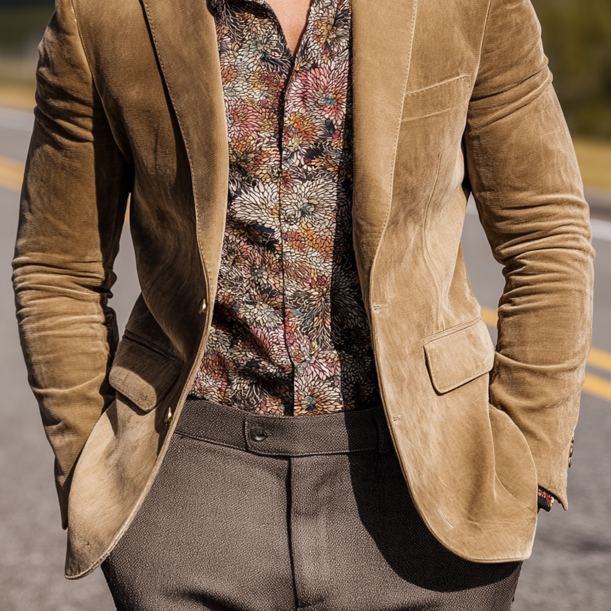 Men's Classic Casual Western Cowboy Style Suede Slim Fit Single-breasted Blazer MTA3119G3K