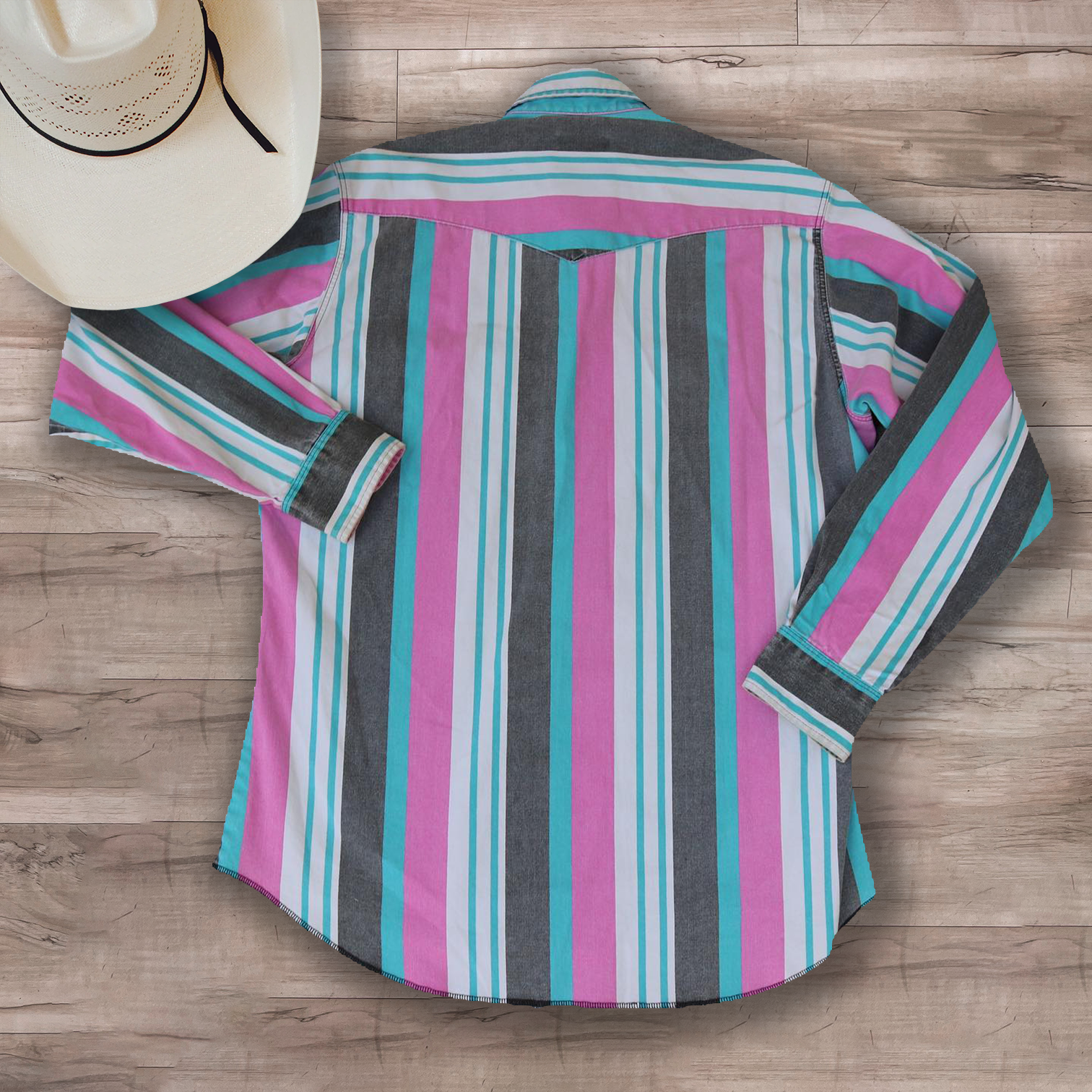 Men's Lapel Casual Western Gray Pink Striped Shirt