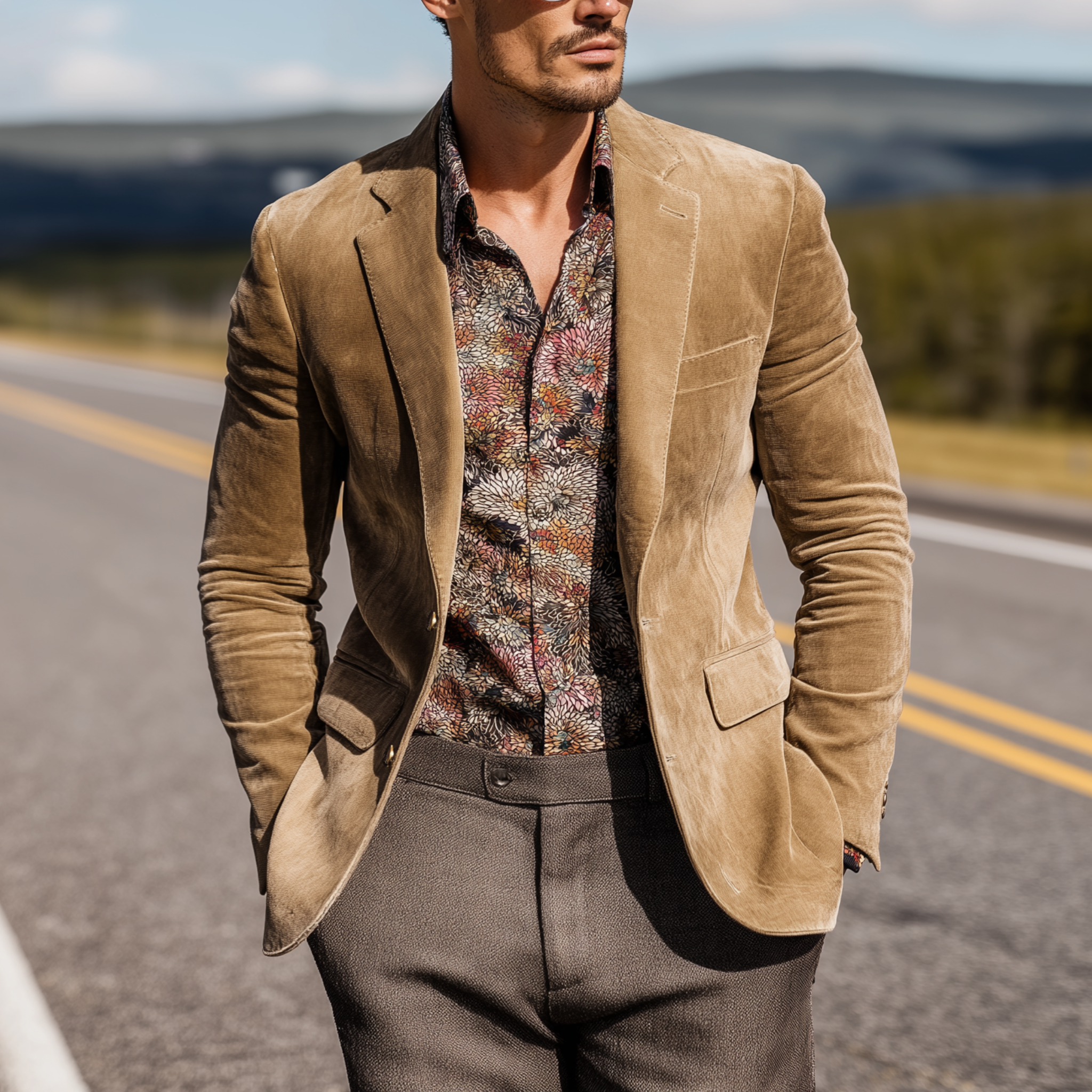 Men's Classic Casual Western Cowboy Style Suede Slim Fit Single-breasted Blazer MTA3119G3K